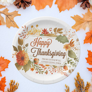 Custom Business Thanksgiving Party Fall Flowers Paper Plates