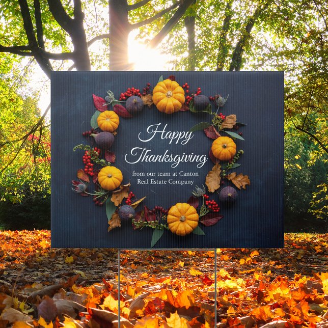Custom Business Thanksgiving Pumpkin Wreath Yard Sign (Creator Uploaded)