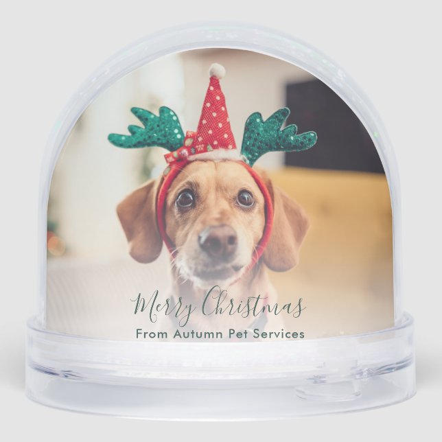 Custom Business Vet Tech Name Dog Photos Christmas Snow Globe (Back)