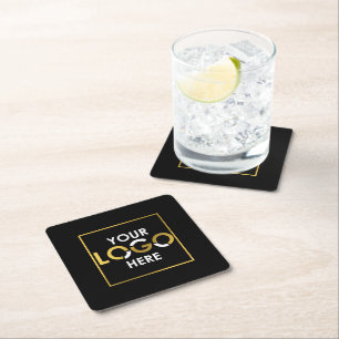 Custom Business Your Logo Here Promotional Black Square Paper Coaster
