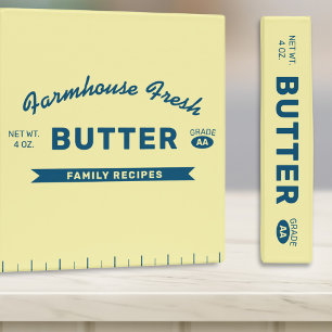 Custom Butter Stick Yellow and Blue Recipe 3 Ring Binder
