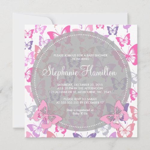 Custom butterflies baby girl shower invites