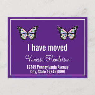 Custom Butterflies Purple Moving Announcement Postcard