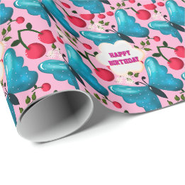 Custom butterfly birthday party matching set wrapping paper
