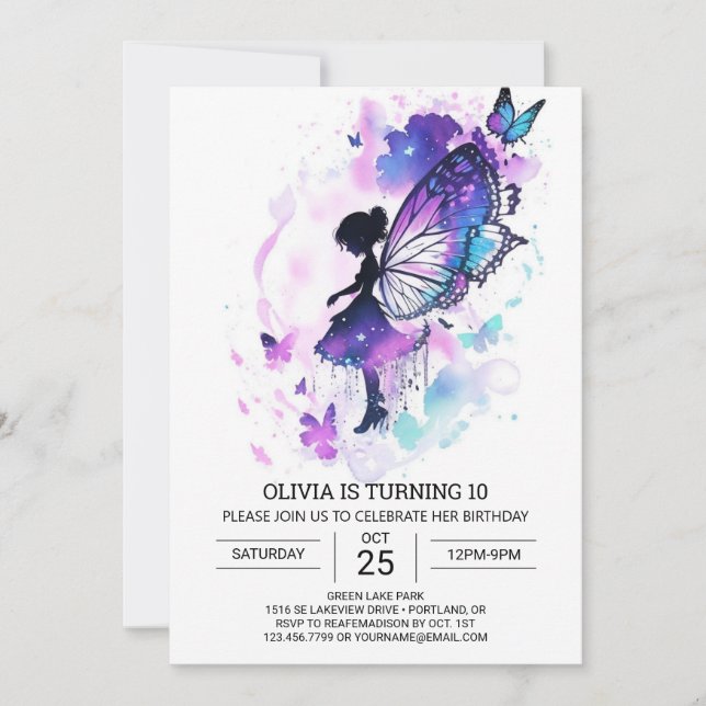 Custom Butterfly Fairy Birthday Invitation (Front)