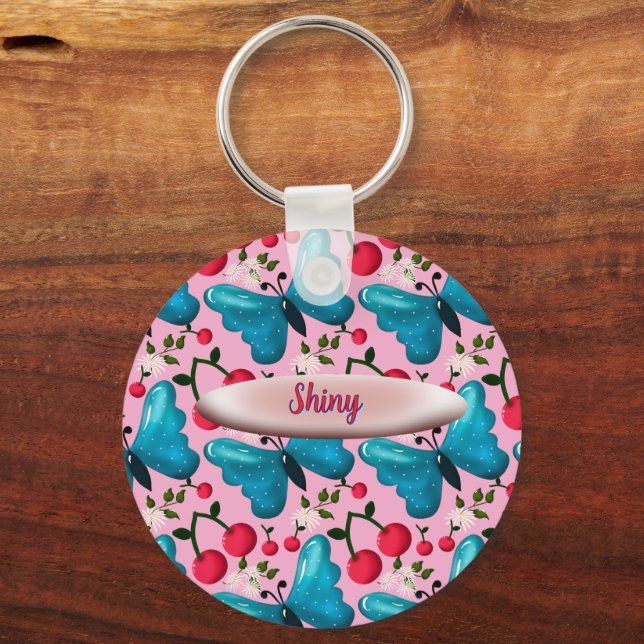 Custom butterfly floral pattern gift  keychain (Front)
