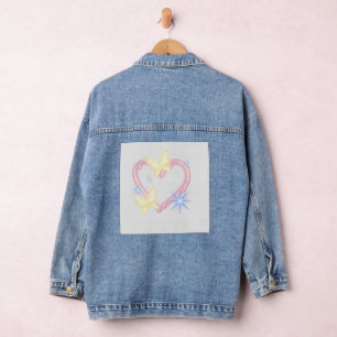 Custom Butterfly Heart Embroidered-Style Denim Jac Jacket