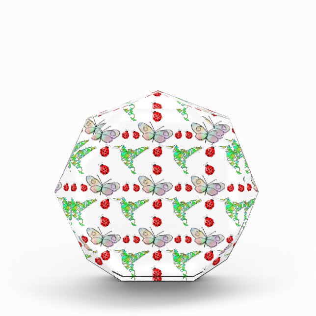 Custom Butterfly, Hummingbird and Ladybug Pattern Acrylic Award (Front)
