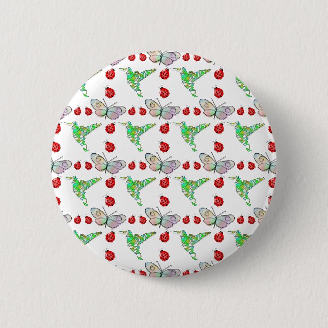 Custom Butterfly, Hummingbird and Ladybug Pattern Button (Front)
