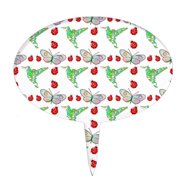 Custom Butterfly, Hummingbird and Ladybug Pattern Cake Topper (Front)