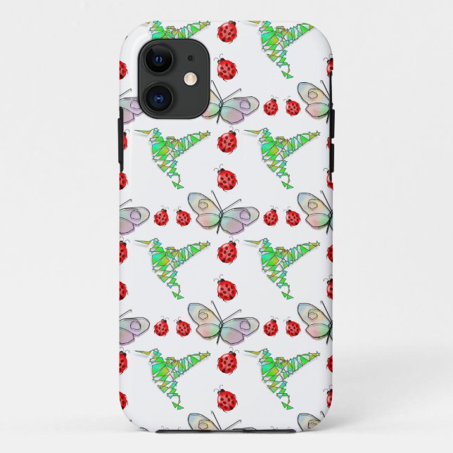 Custom Butterfly, Hummingbird and Ladybug Pattern Case-Mate iPhone Case (Back)