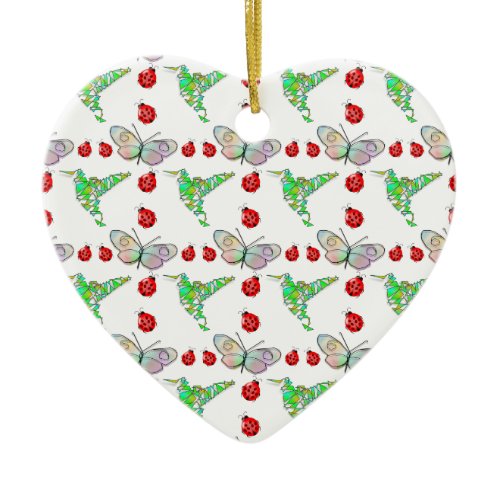 Custom Butterfly, Hummingbird and Ladybug Pattern Ceramic Ornament