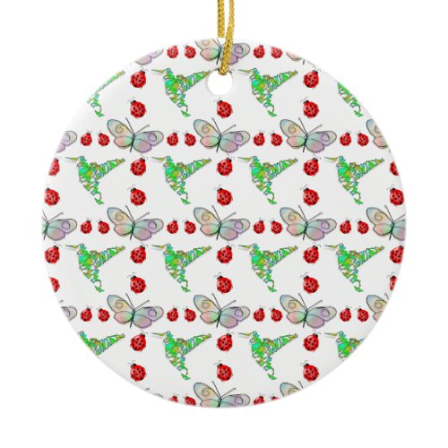 Custom Butterfly, Hummingbird and Ladybug Pattern Ceramic Ornament