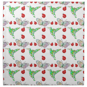 Custom Butterfly, Hummingbird and Ladybug Pattern Cloth Napkin