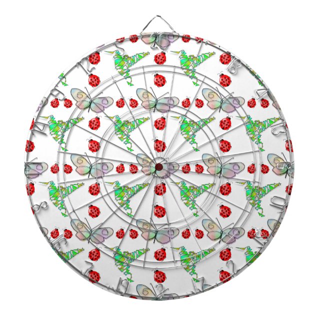 Custom Butterfly, Hummingbird and Ladybug Pattern Dart Board (Front)