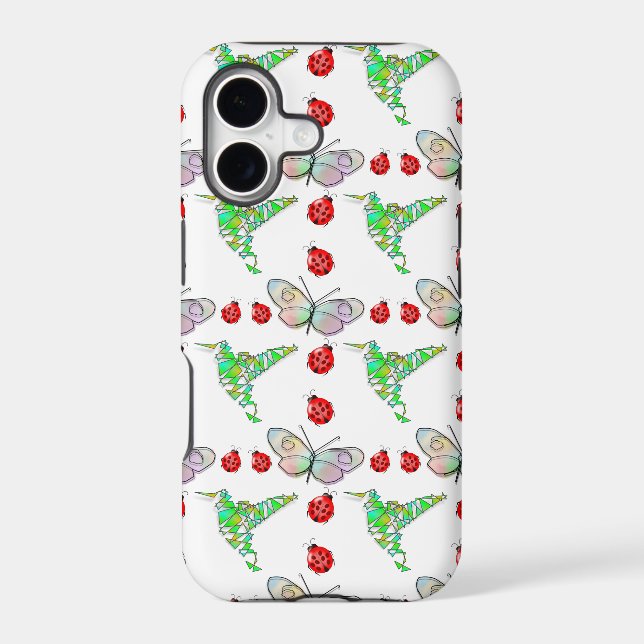 Custom Butterfly, Hummingbird and Ladybug Pattern Iphone Case (Back)