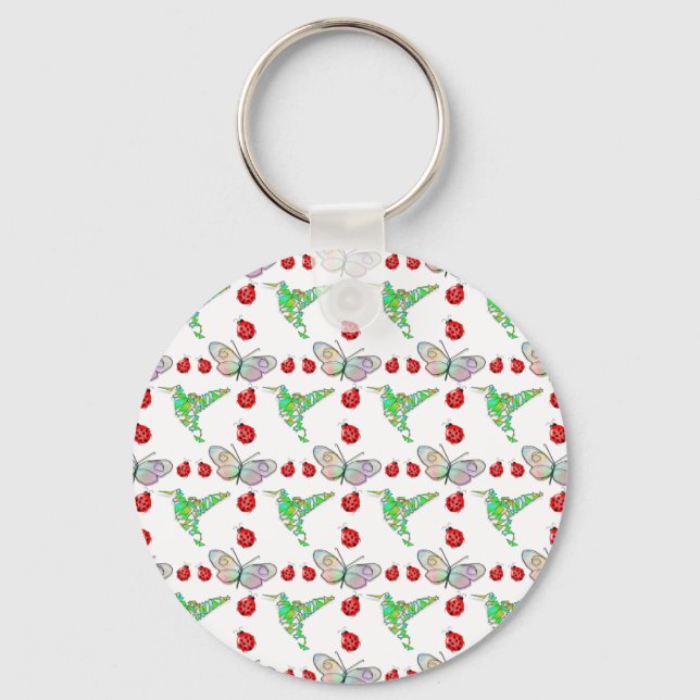 Custom Butterfly, Hummingbird and Ladybug Pattern Keychain (Front)
