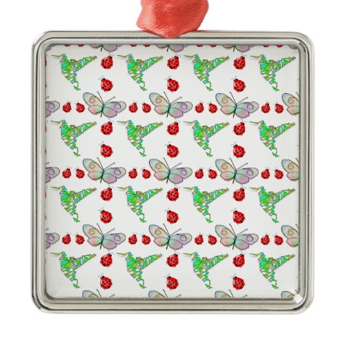 Custom Butterfly, Hummingbird and Ladybug Pattern Metal Ornament