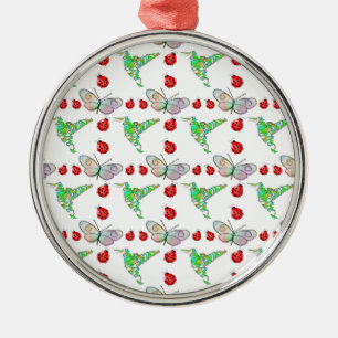 Custom Butterfly, Hummingbird and Ladybug Pattern Metal Ornament