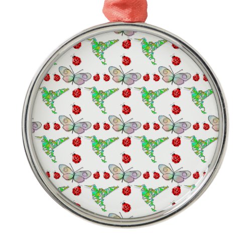 Custom Butterfly, Hummingbird and Ladybug Pattern Metal Ornament
