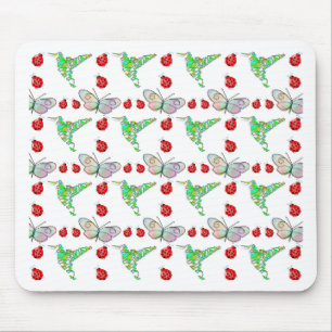 Custom Butterfly, Hummingbird and Ladybug Pattern Mouse Pad