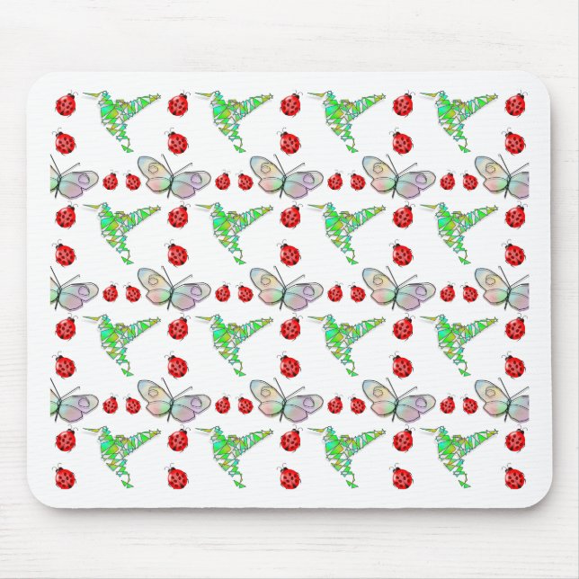 Custom Butterfly, Hummingbird and Ladybug Pattern Mouse Pad (Front)