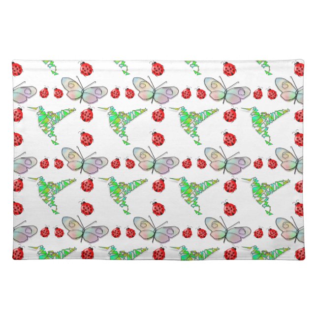 Custom Butterfly, Hummingbird and Ladybug Pattern Placemat (Front)