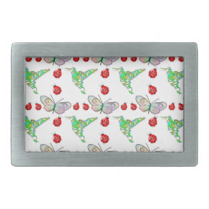 Custom Butterfly, Hummingbird and Ladybug Pattern Rectangular Belt Buckle