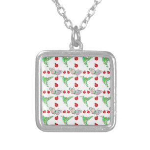 Custom Butterfly, Hummingbird and Ladybug Pattern Silver Plated Necklace