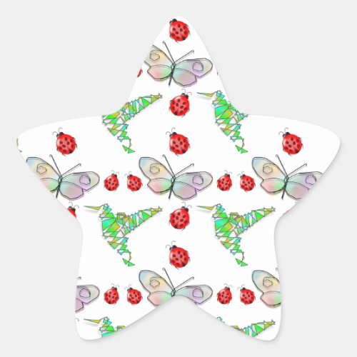 Custom Butterfly Hummingbird and Ladybug Pattern Star Sticker