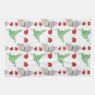 Custom Butterfly, Hummingbird and Ladybug Pattern Towel