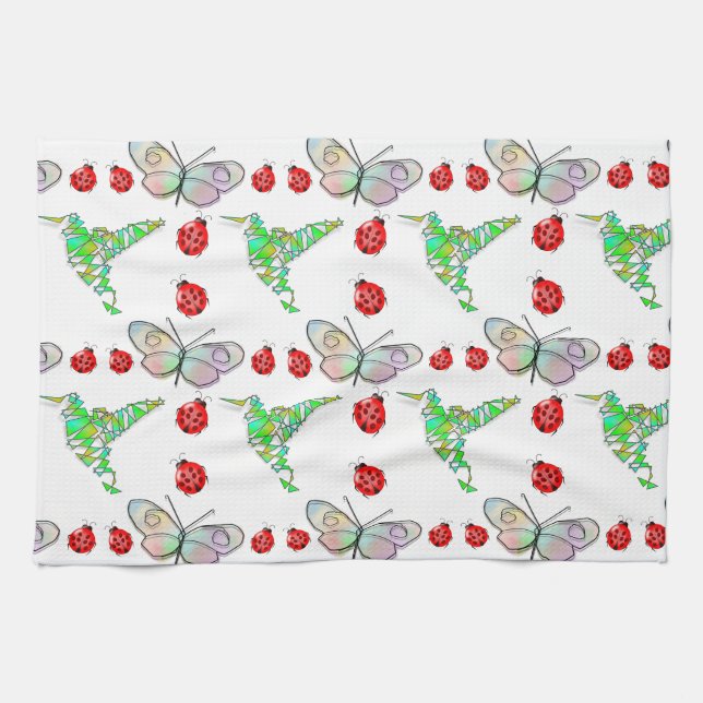 Custom Butterfly, Hummingbird and Ladybug Pattern Towel (Horizontal)