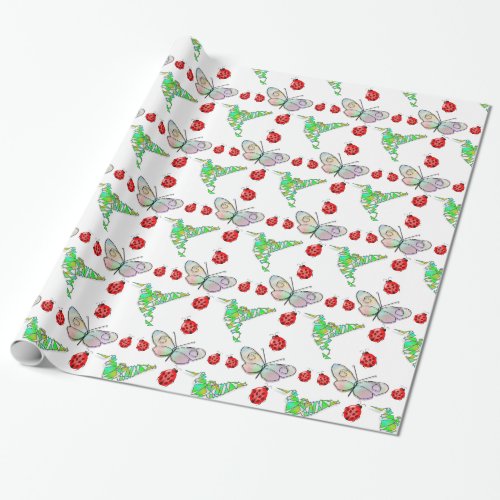 Custom Butterfly Hummingbird and Ladybug Pattern Wrapping Paper