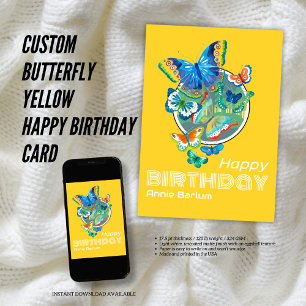 Custom Butterfly Yellow Happy Birthday Card