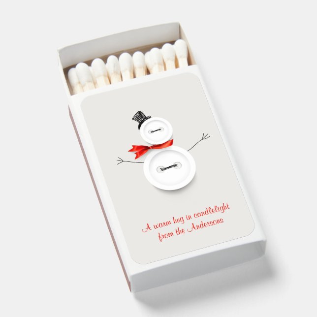 Custom Button Snowman Holiday Matchboxes (Front Open)