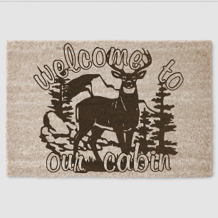 Custom Cabin Welcome Deer Silhouette On Coir Fiber Doormat