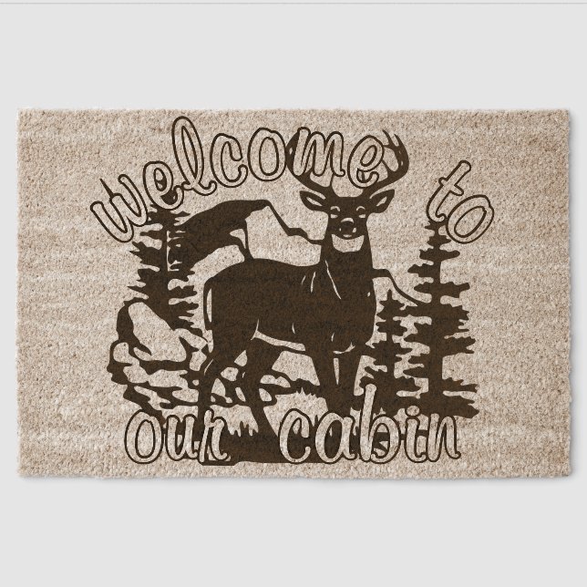 Custom Cabin Welcome Deer Silhouette On Coir Fiber Doormat (Front)