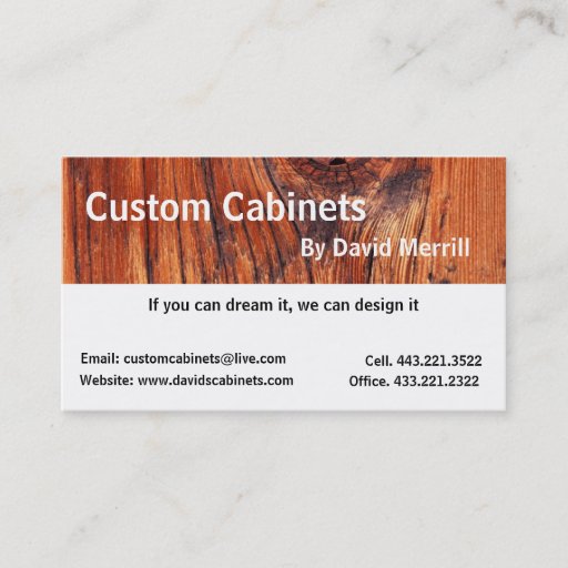 Customizable Custom Cabinets and Woodworking Business Card