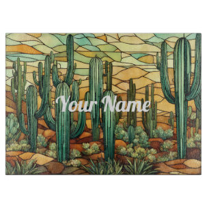 Custom Cactus Charm Board Glass Cutting Board