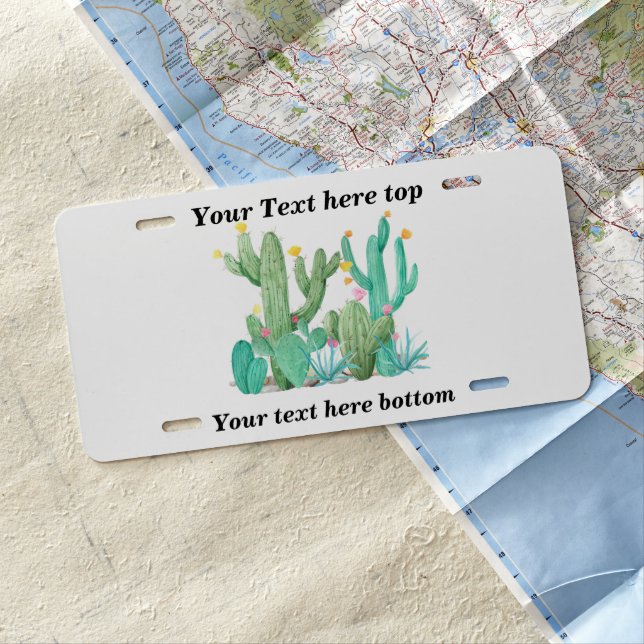 Custom Cactus Desert Southwest Cacti succulent License Plate (In Situ)