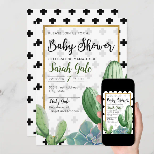 Custom Cactus Succulent Baby Shower Invitation Zazzle