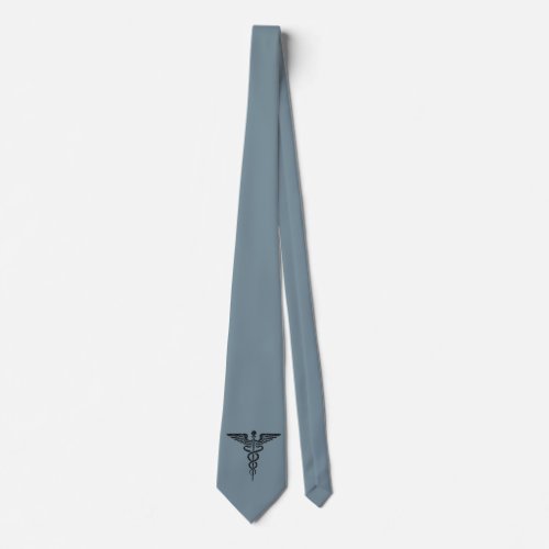 Custom Caduceus Medical Symbol on Silver Blue Neck Tie