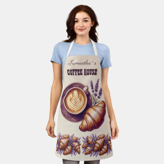 Custom Cafe Merch Vintage Croissant With Lavend Apron