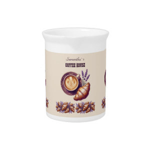 Custom Cafe Merch Vintage Croissant With Lavend Beverage Pitcher