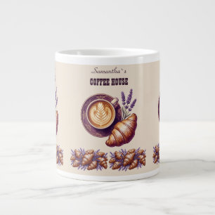 Custom Cafe Merch Vintage Croissant With Lavend Giant Coffee Mug
