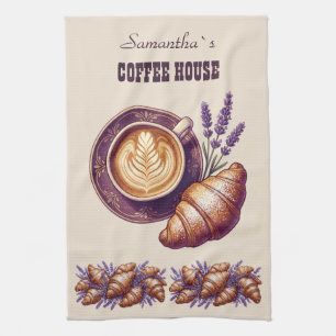 Custom Cafe Merch Vintage Croissant With Lavend Kitchen Towel