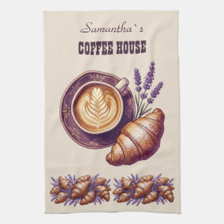 Custom Cafe Merch Vintage Croissant With Lavend Kitchen Towel