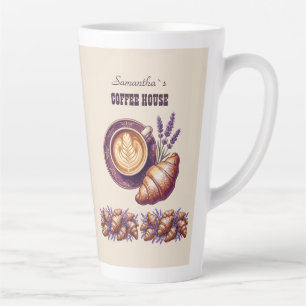 Custom Cafe Merch Vintage Croissant With Lavend Latte Mug