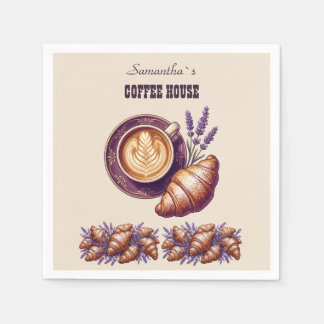 Custom Cafe Merch Vintage Croissant With Lavend Napkins