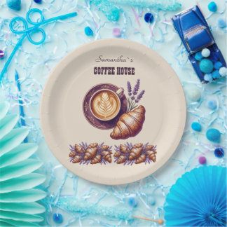 Custom Cafe Merch Vintage Croissant With Lavend Paper Plates